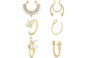 AceFun Fake septum, sztuczny kolczyk do nosa, ze stali nierdzewnej, sztuczne wargi, ucho, nos, septum, nie piercing, klips do nosa, kreolki, biżuteria, Metal