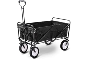 ADIBY Folding Wagon Trolley Cart with Wheels Folding Camping Cart Heavy Duty Utility 150kg Trolley Wagon Outdoor Portable Garden Yard Picnic Shopping Festival Pull Along Cart (BLACK)