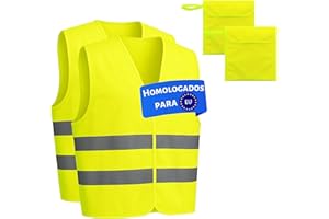 LiveLaif®- Pack 2 Chaleco Reflectante Homologado + 2 Bolsas | Certificados ISO, TallaUnica, Unisex | Chaleco Coche Homologado DGT | Chaleco Running, Chaleco Trabajo, Chaleco Reflectante Moto