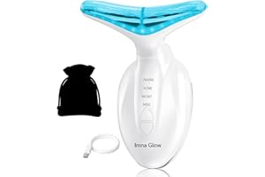Imna Glow Appareil Anti-Rides Visage & Cou - 4 Modes EMS Lifting, Massage Double Menton, Luminothérapie LED 7 Couleurs, Gua Sha Visage,Fonction Chauffante 45°C et Rafraichissante,Soin Anti Âge
