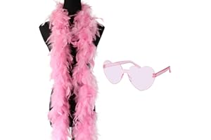 Boa en Plumes de 2M avec Lunettes en Forme de Cœur, Accessoire de Costume pour Carnaval, Boa Style Harry Styles, Époque des Années 20 Charleston Burlesque, Cosplay pour Mariages, Fêtes, Noël, Carnaval