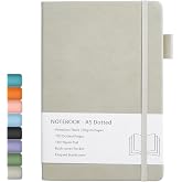 Dotted Notebook, A5, Hardcover, with 100gsm Thick Paper, Inner Pocket, Elastic Band, PU Leather Cover, 192 Pages, 5.7 x 8.4 I