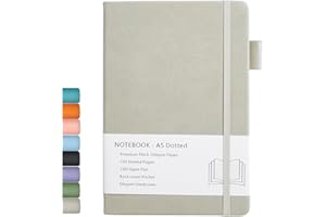 BEINUSHOR Carnet en Pointillé A5, Couverture Rigide, Journal à Pointillés avec Papier épais de 100 gsm, Poche Intérieure, Bande élastique, Couverture en Similicuir, 192 Pages, 14,5 x 21,3 cm