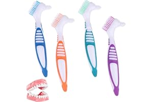 WQNNQW Prothesenzahnbürste,4 Stück Doppelseitige Prothesenreinigungsbürsten,Zahnbürste Für Zahnspange,Tragbare Prothesenreinigungsbürsten,Zahnbürste Mit Mehrschichtigen Für Reinigung Falscher Zähne(4 Farben)