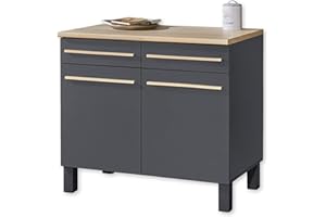 Stella Trading Moderner Küchenunterschrank in Eiche Sonoma Optik, Anthrazit - Geräumiger Unterschrank mit viel Stauraum - 100 x 90 x 60 cm (B/H/T)