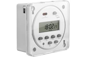 Heschen CN101A SPST-omkopplare med programmerbar timer och digital LCD-skärm 12 V DC 16 A vit med vattentätt skydd