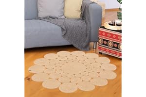 Dekorist Round Jute Rug, Decorative Boho Round Area Rug Carpet, Natural Beige - Daisy Jute Area Rugs for Living Room, Kitchen, Bedroom, 120 cm, Nevado