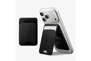 Spigen Slim Fold MagFit Porte-Cartes avec MagSafe, Support Réglable, Portefeuille Magnétique 1 Fente Compatible avec iPhone 17 16 15 14 13 12 & Coques MagSafe, Pixelsnap pour Pixel 10 – Noir