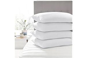 ZZZMRH Luxury Goose feather pillows 4 Pack - Bed Pillows for Neck and Shoulder Pain Relief - 4 pack hotel quality pillow, Anti-allergy pillow for front and side sleepers, UK Standard Size (48cm x 74cm)