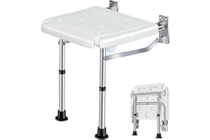 SOFOFUX Folding Shower Seat Wall Mounted, Height Adjustable Shower Chair with Non-Slip Support Legs, Fold Up Bath Stool for Elderly, Disabled, Pregnant Woman, Maximum Load 180KG