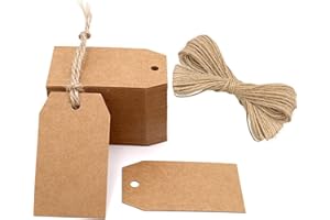 G2PLUS 200PCS Etichette in Carta Kraft 7x4CM - Tag Regalo per Matrimonio, Comunione, Compleanno, Natale - Con Spago, Marrone