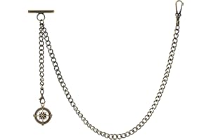 ZTA Herren Albert Kette Taschenuhr Kette Weste Kette mit Kompass Anhänger für Männer T BAR FOB Charme