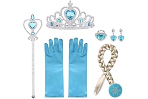 URAQT Zestaw akcesoriów do stroju księżniczki Elsy, zawiera koronę Elsy, różdżkę i kolczyki, przebranie księżniczki na imprezę dla dziewcząt, cosplay