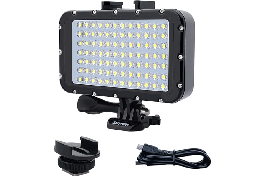 Suptig Underwater Lights Dive Light 84 LED High Power Dimmable Waterproof LED Video Light Waterproof 164ft(50m) For Gopro Canon Nikon Pentax Panasonic Sony Samsung SLR cameras