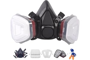 PRASSIA Atemschutzmaske,Wiederverwendbare Vollmaske,Gasmaske mit Filter Staubmasken Atemschutz Feinstaub Atemschutzmaske Lackierer 10 Filtrierbare Wattepads,Wiederverwendbare Vollmaske für Farbspritz（Black）