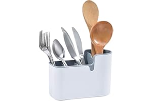 kingrack Egouttoir à Couverts,Porte Couverts,Fourchette cuillère Organisateur Rack,Baguettes Drain Cage,4 Compartiments,Gris,19.5 x 8.5 x 13.5 cm