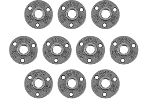 Oumefar Floor Flange, 10pcs Malleable Iron Black Retro Design BSP Threaded Fitting Pipe Antique Wall Flange for Industrial Furniture Shelving Curtain Rails Hangers(DN20 3/4inch)