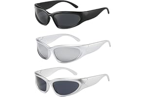 MOAZIFI 3er-Pack Y2k Retro Brille, Techno, Rave Brille Für Partys Und Musikfestivals, Y2k Accessoires, Futuristische Sonnenbrille Leichtgewicht Wrap Around Uv400 Radsportbrillen