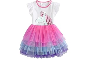 VIKITA Vestito Cotone Stampa Principessa Tulle Tutu Festa di Compleanno Abito Bambina