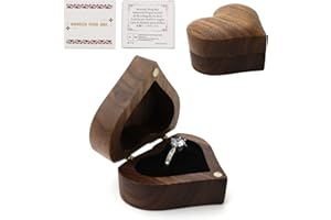 Mamiddle Drewniane pudełko na pierścionki z orzecha włoskiego – Małe pudełko prezentowe z aksamitem na zaręczyny, wesele, obrączki, kolczyki, biżuterię (Pełne Serce)