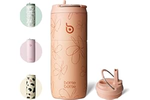 bottlebottle Borraccia in acciaio inox con cannuccia, 500 ml, a prova di perdite, ideale per scuola, ufficio, escursioni e gite, senza BPA (fiori gialli)