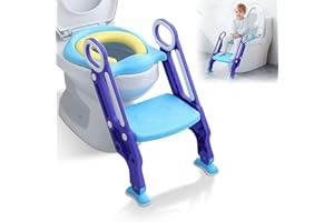 LARS360 addestratore pieghevole WC per bambini con scala, scale, maniglie, sedia a vaso regolabile in altezza per bambini, vasino per bambini viola per addestramento WC per bambini di 1-7 anni