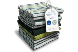 BOSKIMO Paños de Cocina Algodón Premium – Pack de 6 Trapos de Cocina Microfibra y Rizo, Trapos Cocina Algodón Absorbentes, Paños de Limpieza Aura Green