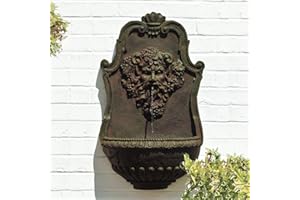 Primrose 83cm Bronze Finish Zeus Water Feature Garden Outdoor Wall Mounted Fountain with LED Lights