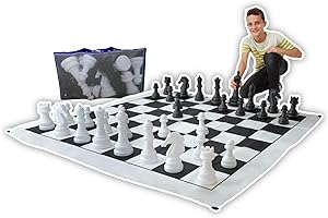 alldoro 60080 szachy ogrodowe, szachy ogrodowe, szachy ogrodowe z 32 figurkami szachowymi, olbrzymi szachy z torbą do przenoszenia, duża mata ogrodowa ze wzorem szachownicy, dla dzieci od 3 lat i dorosłych