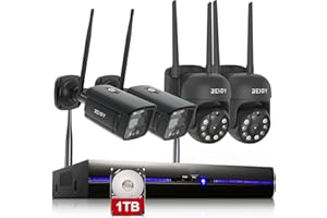 REIGY 3MP Système Surveillance WiFi Exterieure avec Spotlight et 1TB HDD, Kit Camera Video Surveillance IP 4X 1296P Camera(2PT Cam), Audio Bidirectionnel Vision Nocturne Colorée IP66 Imperméable Noir