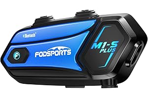Fodsports M1-S Plus Intercomunicador Casco Moto, 8 Motociclistas de 2000m, Indicaciones de Voz en 7 Idiomas, Mezcla de Audio por Cable AUX/Compartir música/Emparejamiento Universal/Radio FM