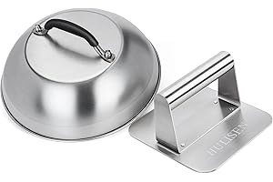 HULISEN Cheese Melting Dome & Smashed Burger Press, 5.5" Square Grill Press with 9" Basting Cover, Stainless Steel Burger Smasher, Griddle Accessories Kit for Flat Top Grill Cooking Indoor/Outdoor