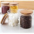 ISKO® 1000 ml Glass Jars (set of 2 nos) with Bamboo Lids/with air tight wooden cap Food Storage Bamboo Airtight Lids and Labels, Home and Kitchen (1000, cylinder, 1, IS-JR-21)