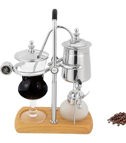 Diguo Siphon de luxe belge/belge Royal Family Balance Cafetière avec double crête et poignée en T Argenté