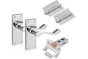 XFORT Chrome Elegance Range Polished Chrome 4" Victoran Scroll Lever Latch Door Pack, Complete Set with Door Handles, 65mm Tubular Latch and 75mm Ball Bearing Hinges, for Internal Wooden Doors