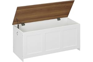 HOOBRO Storage Chest, Wooden Storage Bench with Drawer, Blanket Storage Box, Wooden Storages Chest Trunk, Large Toy Chest, Shoe Storage Bench, 100 cm, U-Shaped Opening, White and Walnut EWH141CW01