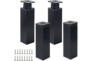 YUAENFI 4 Pezzi Piedini Regolabili per Mobili Quadrati Gambe per Mobili Altezza Regolabile 15 cm Piedi per Mobili Gambe Letto Gambe Tavolo in Metallo per Armadietto Divano (Nero)