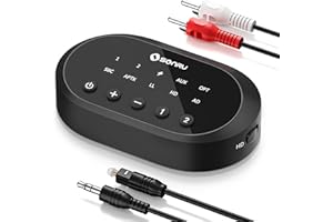 Bluetooth Transmitter 5.2, SONRU Bluetooth Audio Adapter für TV PC Tablet Spielkonsole, aptX HD Low Latency Bluetooth Sender mit TOSLINK/RCA/AUX Kabel, Bluetooth Splitter für 2 Kopfhörer Stereoanlage