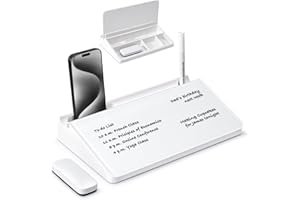 Varhomax Pizarra blanca de cristal con almacenamiento, pequeña pizarra blanca de borrado en seco, lista de tareas, bloc de notas para oficina, escuela y suministros de oficina en casa (blanco)