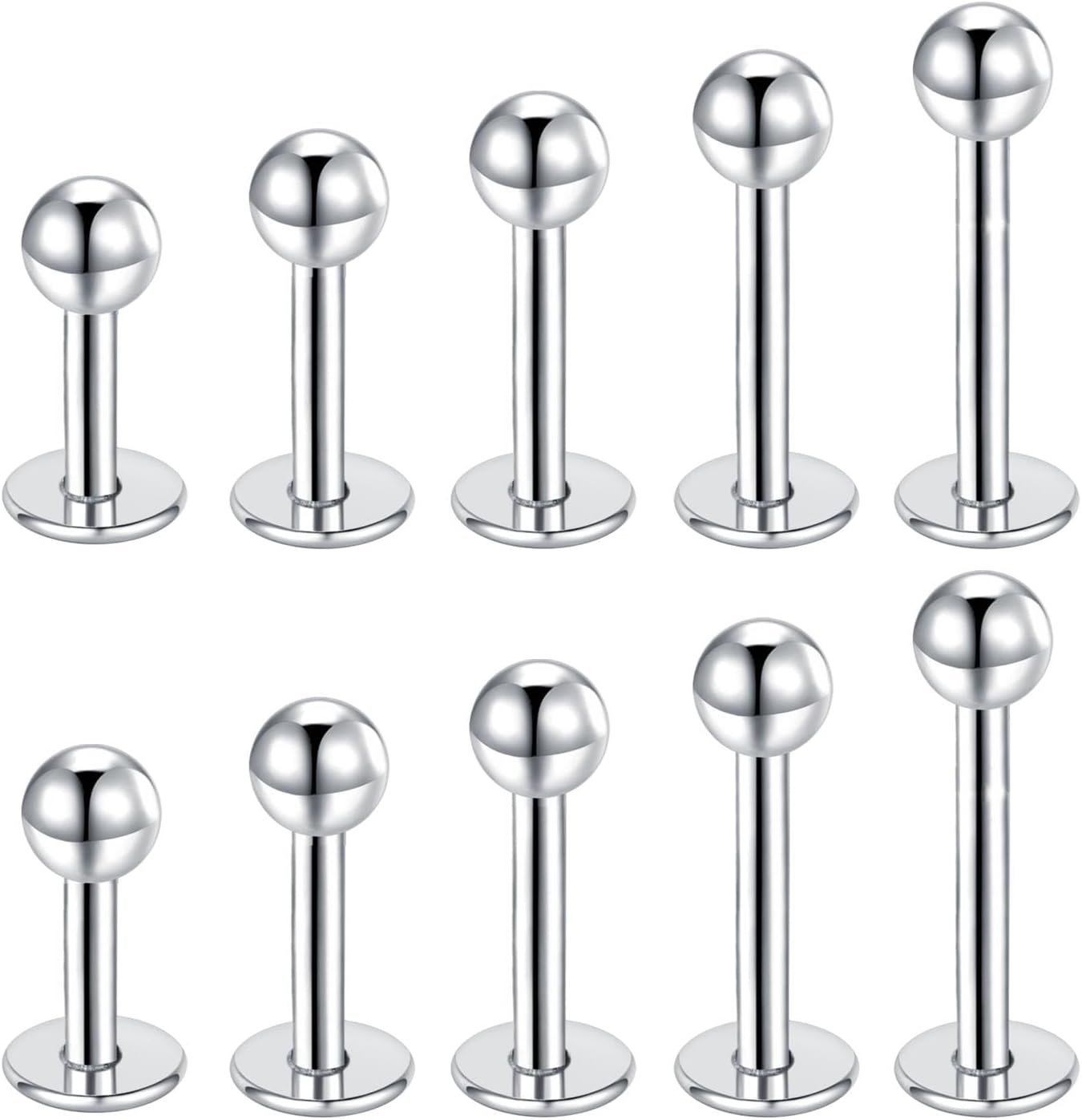 Besyvvin Lip Bars Labret Studs 16G Stainless Steel Plastic Flat Back Helix Tragus Cartilage Earring Stud 4-12MM Monroe Medusa Piercing Jewellery Silver Gold