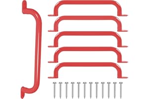 ESPETS 17 Inch 6 Pieces Red Steel Handles for Outdoor Playground Accessories- Swing Set Attachment Grab Bars, Playset Safety Handles, Indoor Monkey Bars for Jungle Gym, Playhouse, Climbing Frame