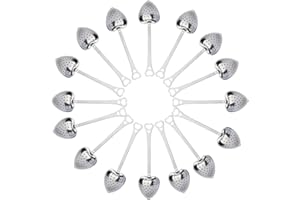 SUMIREN ZIIVARD - 50 Infusori per Tè in Acciaio Inox Con Impugnatura Lunga, Filtro Sfuso per Foglie a Forma di Cuore, Ottimo Regalo per Gli Amanti