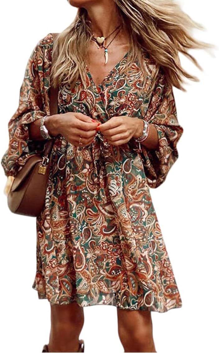 CUPSHE Damen-Sommerkleid – V-Ausschnitt, Selbstbindend, Mit Quasten (Boho-Stil)