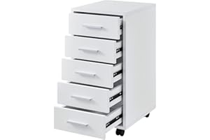 [en.casa] Cassettiera con Ruote per Archiviazione Mobile da Ufficio con 5 Cassetti Schedario per Studio Comodino con Rotelle Tavolino Laterale 63 x 33 x 38 cm - Bianco