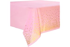 Duocute 4 Pezzi Tovaglia per Feste Rosa e Oro Usa e Getta per Tavolo Rettangolare Copritavolo con Coriandoli a Pois Dorati per addio al nubilato Compleanno Ragazza Baby Shower, 137 cm x 274 cm
