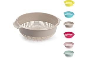 PLASTIFIC Plastic Colander Food Sieve Strainer Basket for Food Washing Draining Pasta Spaghetti Rice Salad Vegetable Kitchen Cooking Hobby (23cm- Taupe D2)
