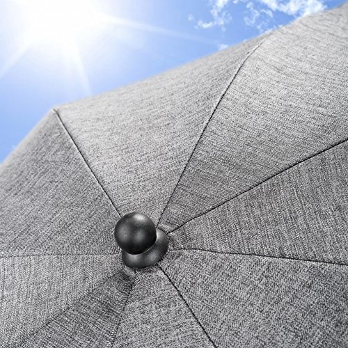 Universal Sonnenschirm Sonnenschutz für Kinderwagen & Buggy – UV Schutz 50+ / 73 cm Durchmesser / biegsam / Universalhalterung für Rund- und Ovalrohre – Melange Grau - 7