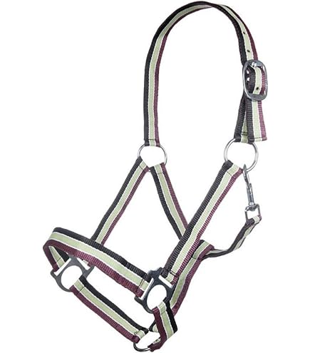 SagaSave Licol Nylon Rembourré Pour Cheval - Rouge, Taille L, Réglable, Clip Mâchoire