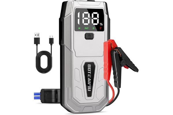 Booster Batterie 12V 5000A Démarreur Voiture et Moto Jusqu'à 9,5L Essence 8L Diesel Jump Starter Portable avec Écran LCD Pinces Intelligentes Lampe LED Sécurité Urgence