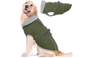 Lelepet Warm Coats and Jackets for Dogs, Waterproof Winter Dog Coat for Cold Weather, Reflective Dog Puffer Jacket, Fleece Lining Pet Coat with Harness Hole for Large Dogs, ArmyGreen XL